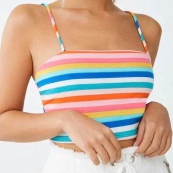 Forever 21 Tops Rainbow Striped Ribbed Cropped Tank Top M